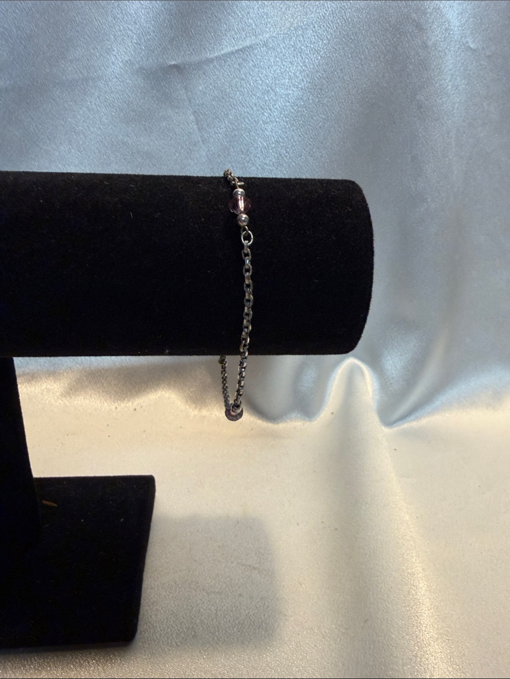 Source Unknown Black Chain Bracelet with Purple Bead Accents